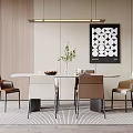 Modern Round Dining Table Set With Upholstered Chairs Decorative Painting And Pendant Light