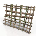 Handmade Wooden Bamboo Lattice Structure with Green Sticks and Rope Binding