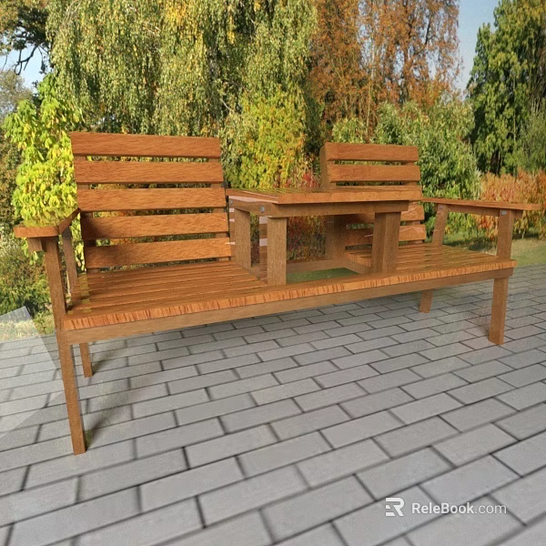 Wooden Outdoor Chairs with Armrests and Small Table for Garden Patio Seating 3d model 