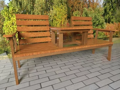 Wooden Outdoor Chairs with Armrests and Small Table for Garden Patio Seating 3d model