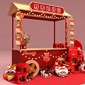 Chinese New Year Festive Stall With Red Decorations Lanterns Fortune Characters And Lion Dance Ornaments