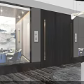 Modern Luxury Hotel Corridor Design With Glass Brick Wall Red Gradient Sofa And Pendant Light