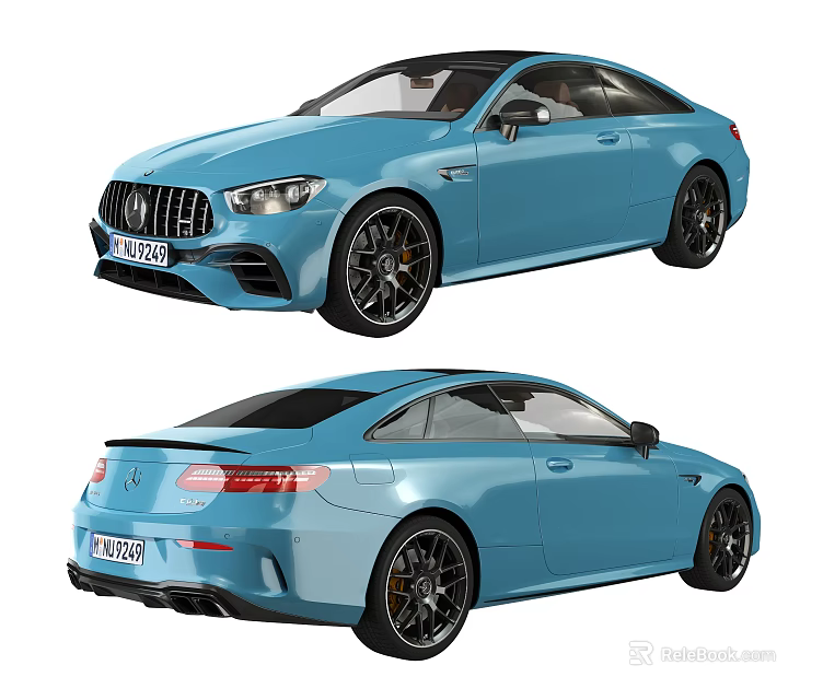 Blue Coupe Car With Sporty Design Sleek Body Alloy Wheels And Rear Spoiler 3d model 