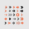Diverse Black and Orange Arrow Designs Including Solid Dotted and Play Button Shapes 3d model