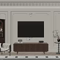 Modern Wooden TV Stand Interior With Mounted TV And Wall Art Decor