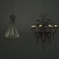 Modern Wireframe And Ornate Crystal Chandeliers With Intricate Details And Ambient Lighting