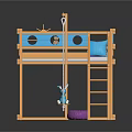 Kids Bunk Bed With Yellow Frame Blue Purple Decor Ladder Swing And Purple Mat