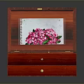 Open Red Wooden Jewelry Box With Drawer And Cosmetics Storage