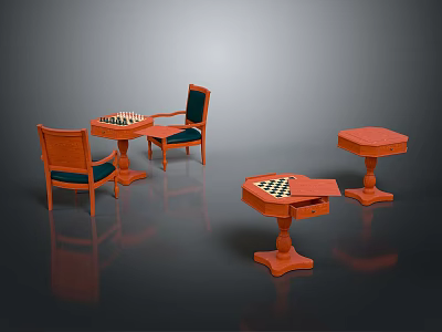 Wooden Chessboard Furniture Set With Tables And Chairs For Home Decor 3d model