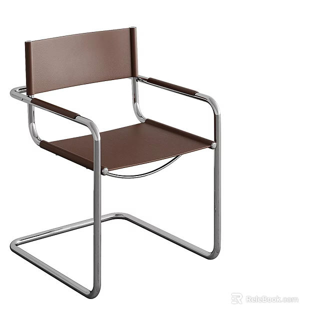 Brown Leather Armchair With Chrome Metal Frame And Modern Sleek Design 3d model 