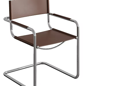 Brown Leather Armchair With Chrome Metal Frame And Modern Sleek Design 3d model