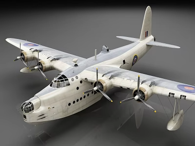 Vintage White Seaplane Model With Four Propellers RAF Roundels And Float Equipment 3d model