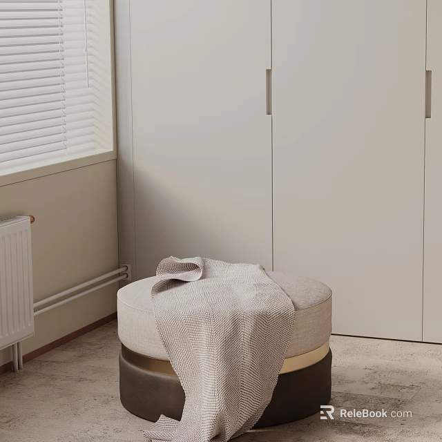 Round Beige Side Table With Cozy Blanket In Modern Minimalist Room 3d model 