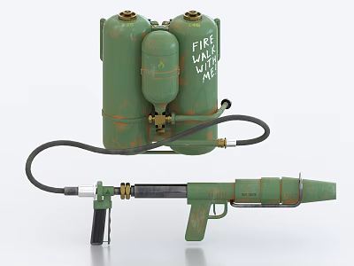 Green Military Weapon With Gas Cylinders Hose And Spray Gun Design 3d model