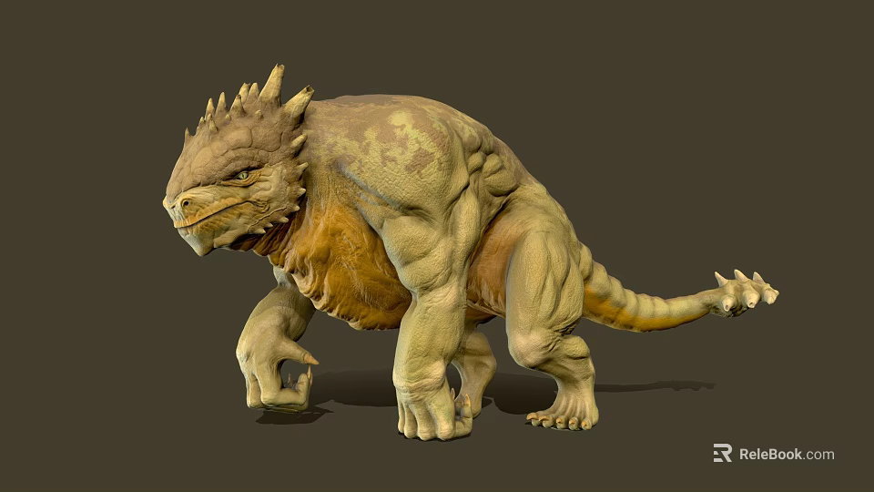 Mythical Reptilian Creature with Muscular Body Spiked Back and Aggressive Stance 3D Model Design 3d model 