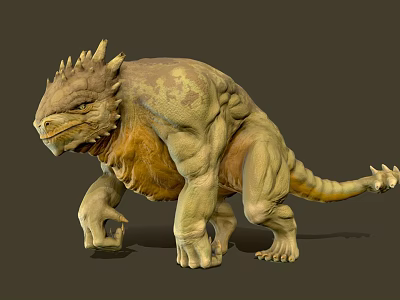 Mythical Reptilian Creature with Muscular Body Spiked Back and Aggressive Stance 3D Model Design 3d model