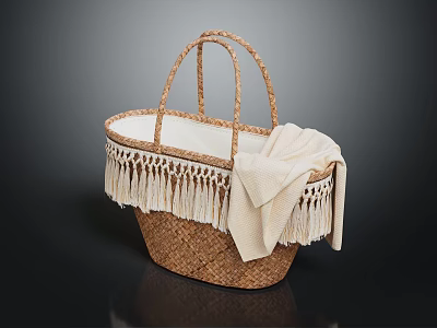 Wicker Storage Basket With Fringed Edge And Lace Trimmed Towel For Home Living Essentials 3d model