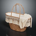 Wicker Storage Basket With Fringed Edge And Lace Trimmed Towel For Home Living Essentials