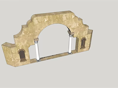 Arched Entry Gate With White Columns And Decorative Stone Niches Design 3d model