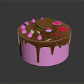 Delicious Pink Cake With Chocolate Drizzle Heart Decoration Pink Meringues And Silver Sprinkles