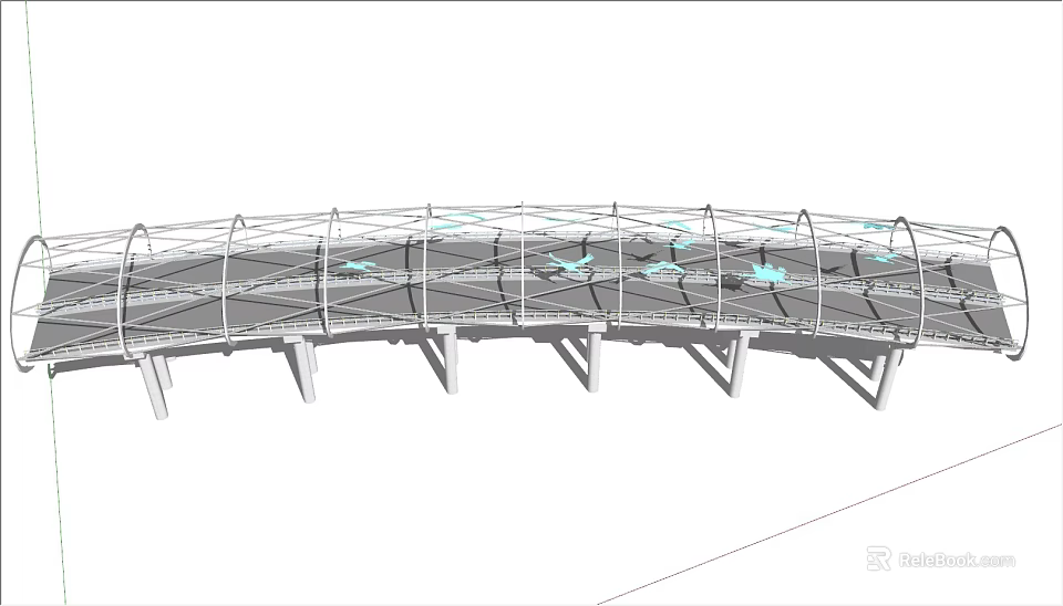 Modern Steel Arch Bridge With Glass Elements And Structural Support Beams 3d model 