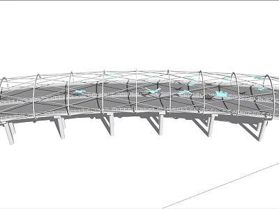 Modern Steel Arch Bridge With Glass Elements And Structural Support Beams 3d model