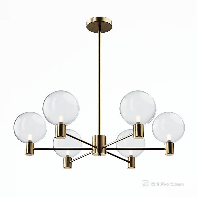 Modern Brass Chandelier With Multiple Glass Globes And Sleek Metal Arms Design 3d model 