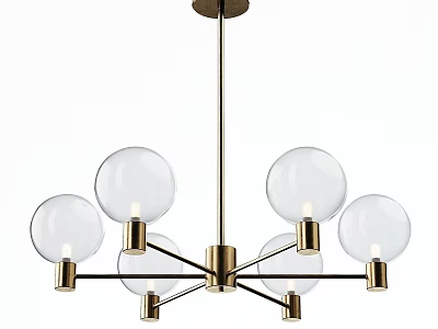 Modern Brass Chandelier With Multiple Glass Globes And Sleek Metal Arms Design 3d model