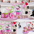 Vibrant Shopping Mall Photo Check in Spot Featuring Pink Cartoon Character Balloons And Hearts