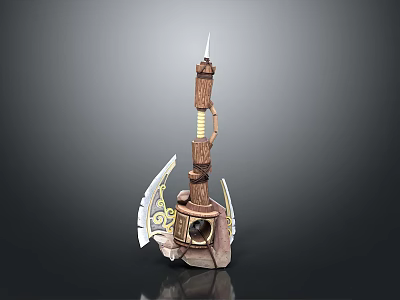 Traditional Ornamental Tribal Wooden Staff With Feather Decoration And Detailed Carved Patterns 3d model