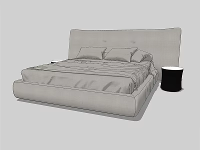 Modern Double Bed With Upholstered Headboard Pillows And Side Table 3d model