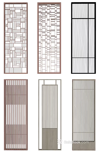 Stylish Room Divider Designs Featuring Various Geometric Patterns And Materials 3d model