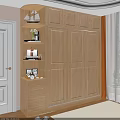 Modern Light Wood Wardrobe with Open Shelves Folded Clothes Storage and Decorative Elements