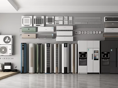 Various Types of Modern Air Conditioners and Fans in Home Appliance Showroom 3d model
