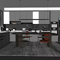 Modern Kitchen Interior With Sleek Island Countertop Cabinets Appliances And Hanging Pendant Lights