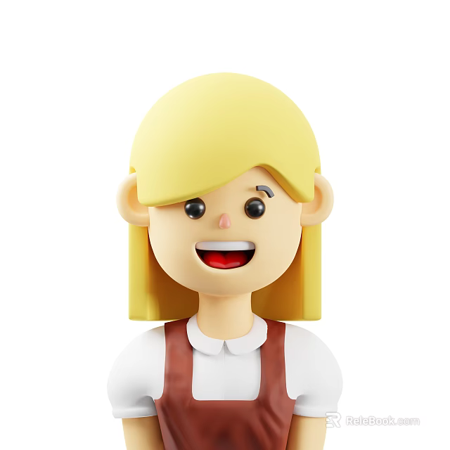 Cheerful Cartoon Woman With Blonde Long Hair Smiling Face And Brown Overalls 3d model 