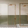 Modern Glass Shower Enclosures With Gold Fixtures Green Tiles And Floor Patterns