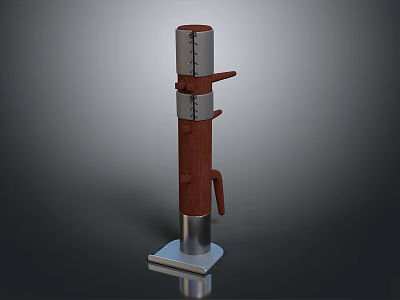 Stylish Wooden Structural Component With Metal Base Metal Rings And Side Handles 3d model