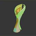 Shiny Trophy with Silver Base and Golden Leaf Shaped Top on Gray Background