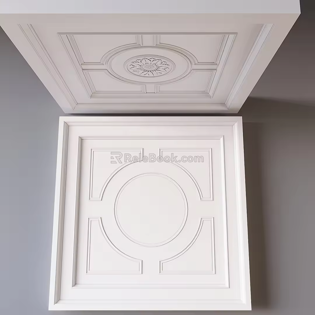 European-style ceiling European-style carved plaster line square ceiling 3d model