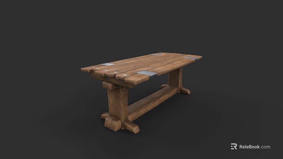 Rustic Wooden Dining Table Set With Solid Wood Top And Sturdy Legs 3d model 