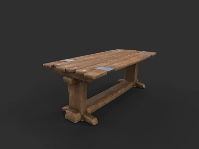 Rustic Wooden Dining Table Set With Solid Wood Top And Sturdy Legs 3d model