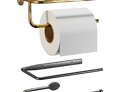 Stylish Bathroom Accessories Gold Toilet Paper Holder Black Towel Racks Metal For Modern Bathroom 3d model