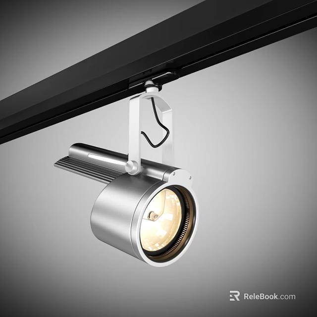 Modern Ceiling Track Silver Metal Spotlight with Illuminated Warm Light Fixture 3d model 