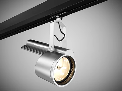 Modern Ceiling Track Silver Metal Spotlight with Illuminated Warm Light Fixture 3d model