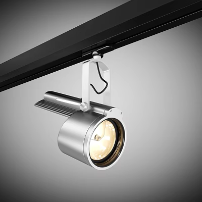 Modern Ceiling Track Silver Metal Spotlight with Illuminated Warm Light Fixture 3d model