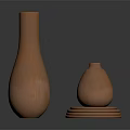 Terracotta Clay Vases In Two Sizes On Dark Background With Reflection 3d model