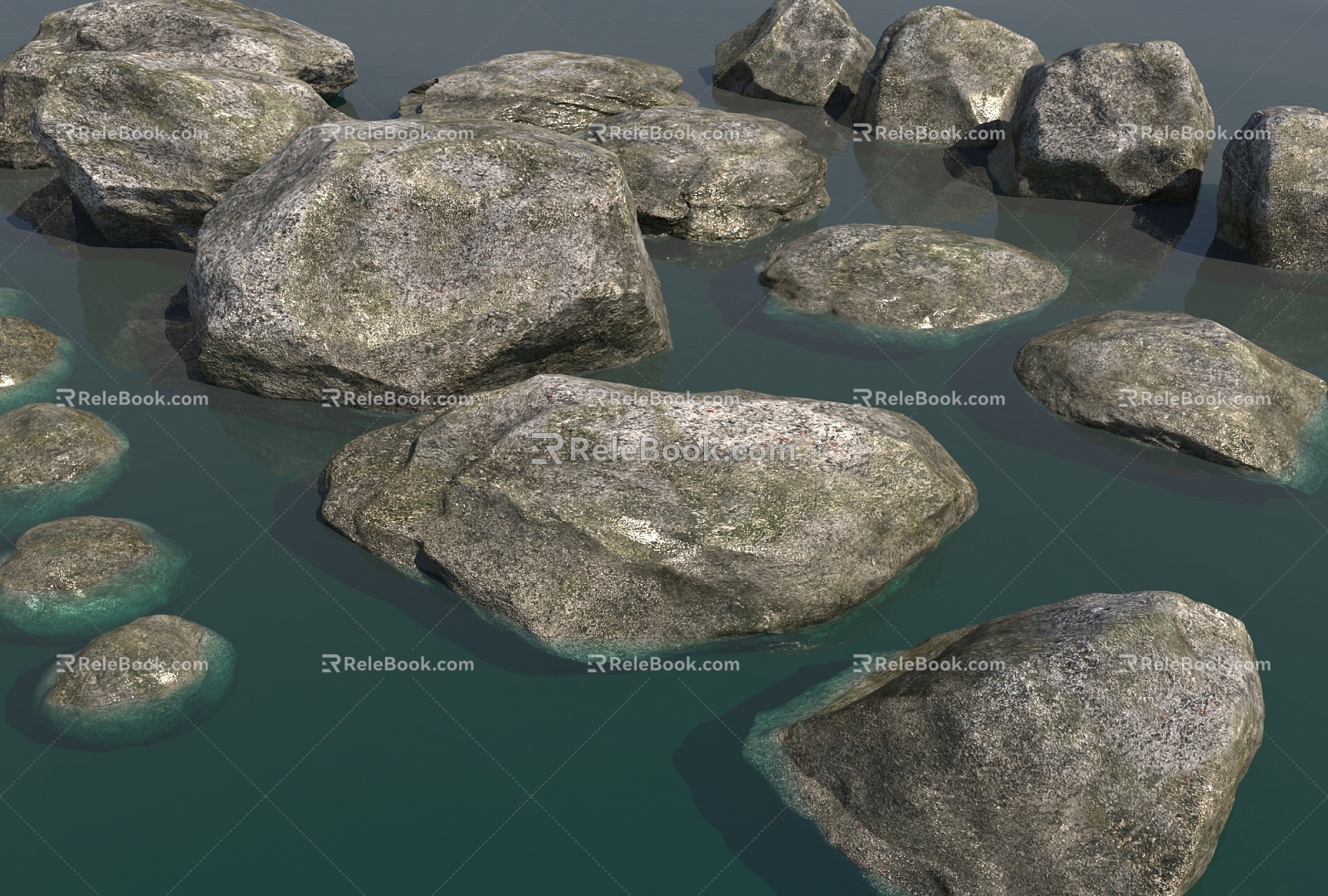 Modern outdoor pond stone 3d model