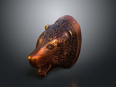 Copper Animal Head Sculpture With Detailed Textured Surface And Metallic Finish 3d model