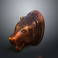 Copper Animal Head Sculpture With Detailed Textured Surface And Metallic Finish